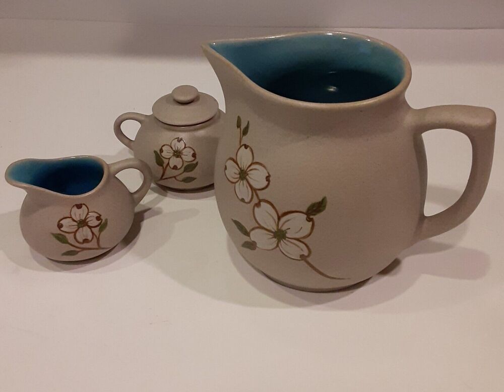Pigeon Forge Pottery Dogwood Collection Creamer,Sugar,Tea Pot
